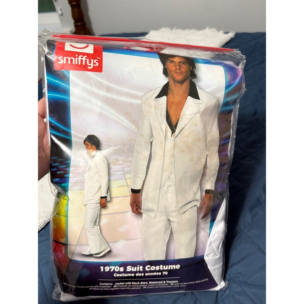 Smiffys Mens 1970s Suit Costume White Disco Retro 70s Outfit 39427